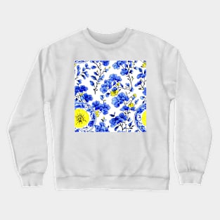 Blue, yellow and white floral chinoiserie pattern Crewneck Sweatshirt